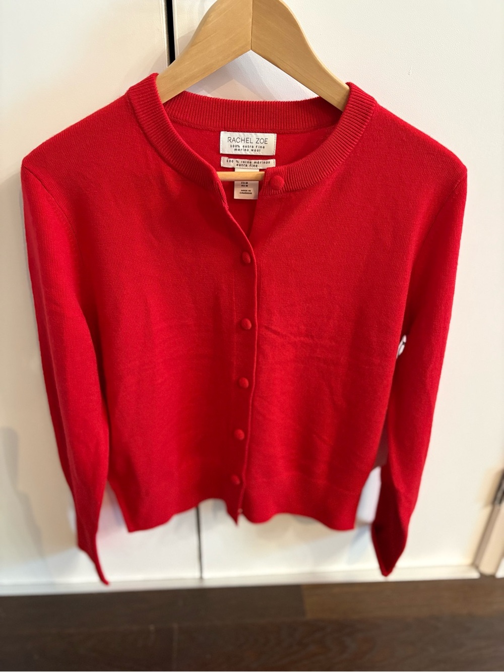 NWT Rachel Zoe Fine MERINO WOOL Red Cardigan Sweater size M - retail: $250